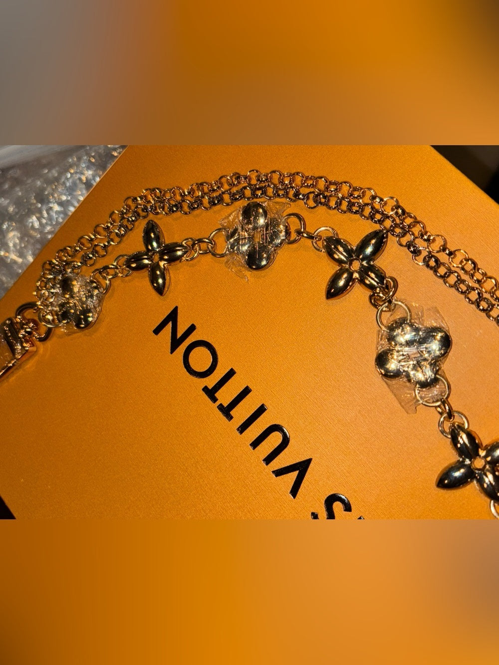 LV Two-Tone Floral Layered Purse Chain
