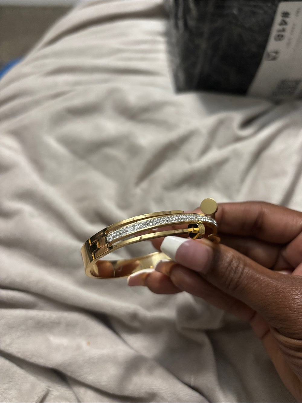 Gold-Tone, Diamond Pavé Hinged Bangle Bracelet