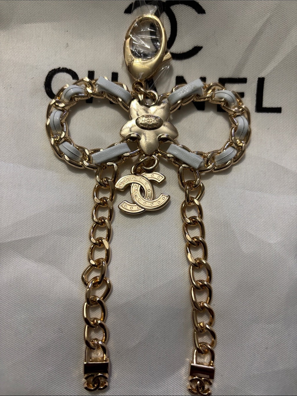 CC Gold and White Bow Charm