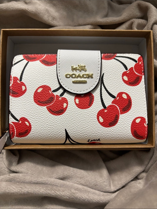 Coach Leather Wallet with Red Cherry Print
