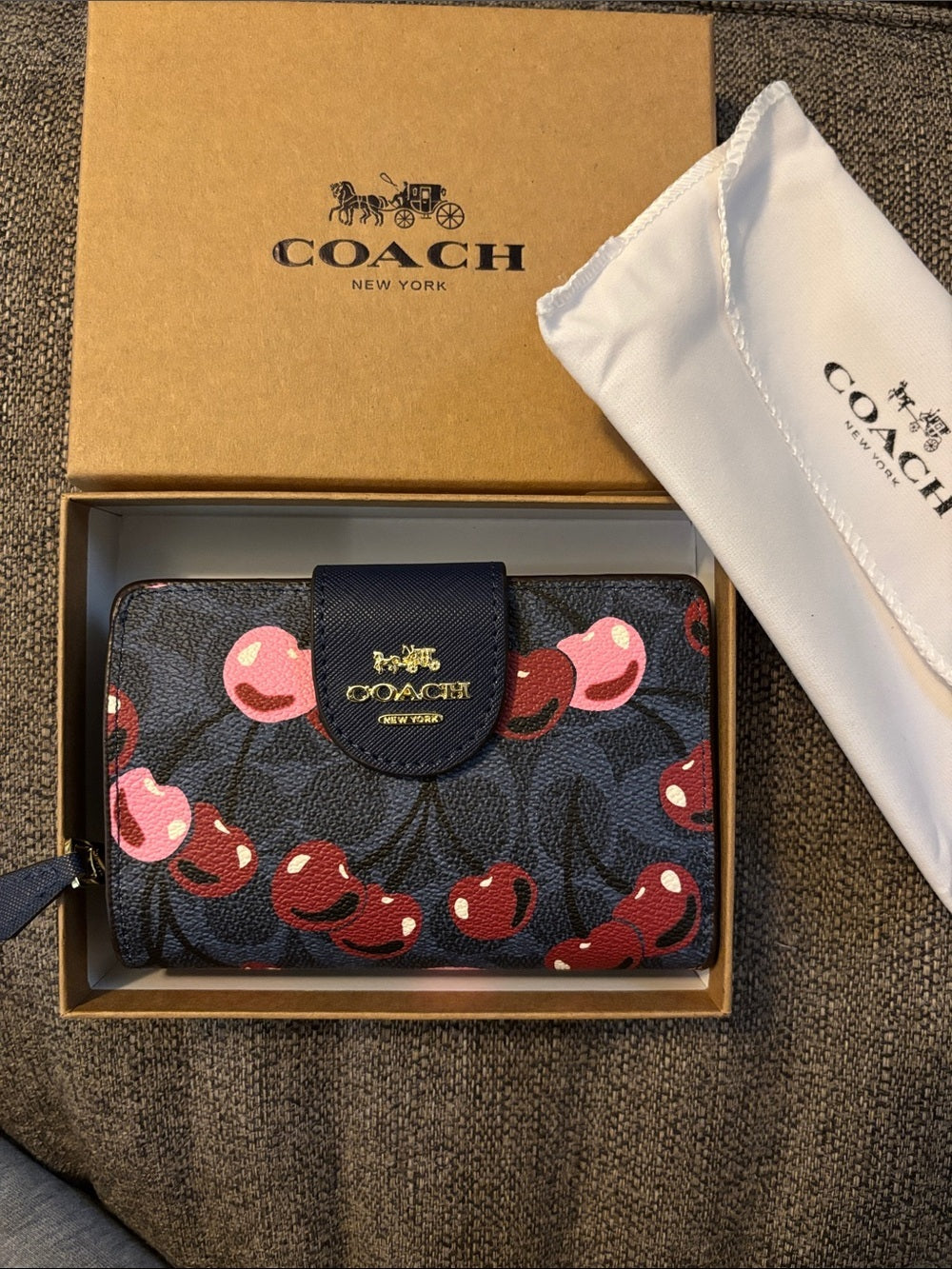 Coach Leather Wallet with Red Cherry Print
