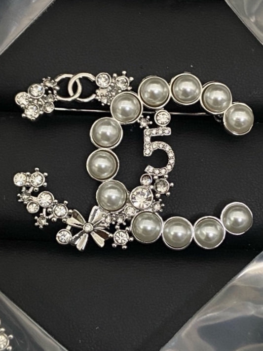 Pearl and Diamond CC Brooch