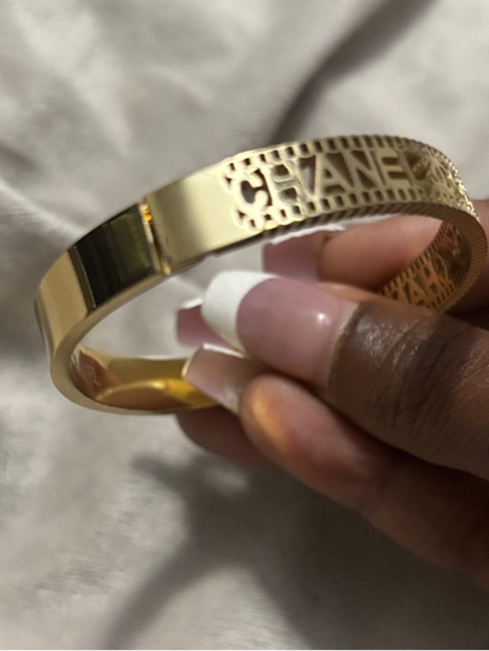 Inspired Gold-Tone Cutout Logo Bangle Bracelet