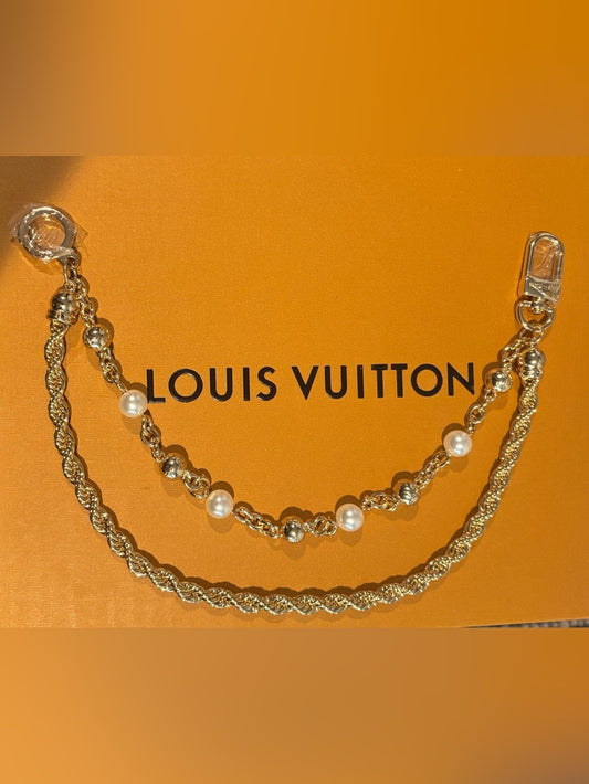 LV Gold and White Pearl Chain Necklace