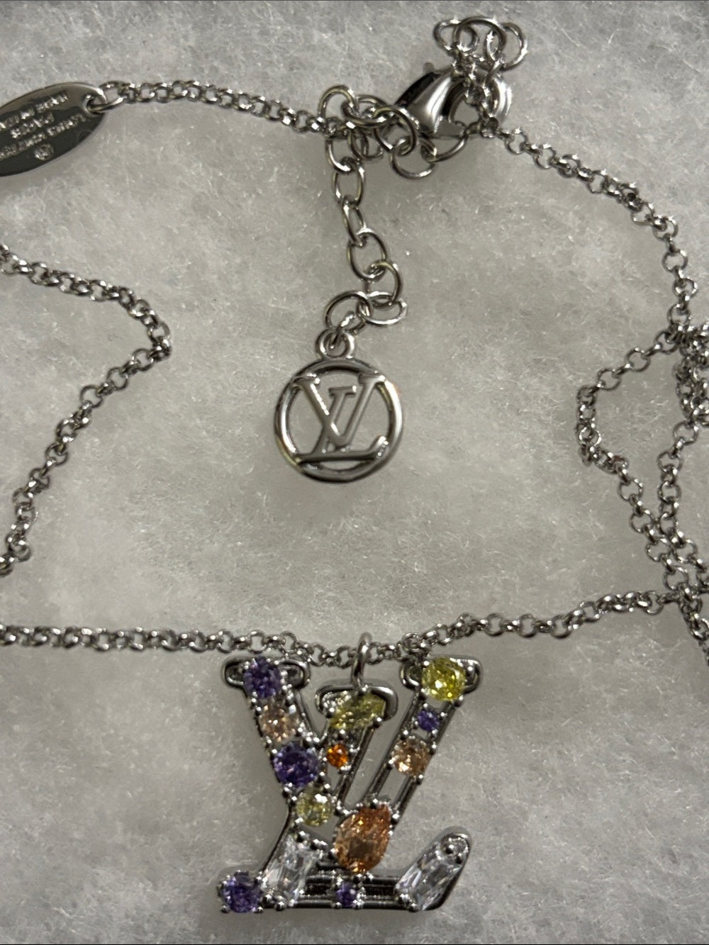 LV Silver Multicolor Stone Necklace