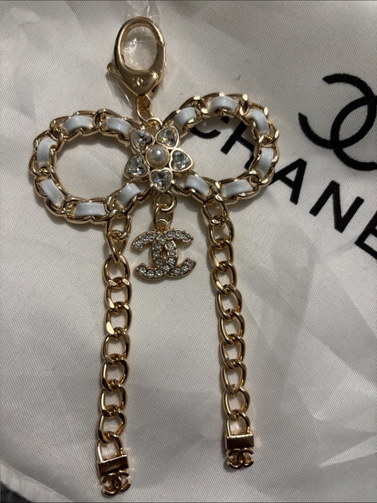 CC Gold and White Bow Charm