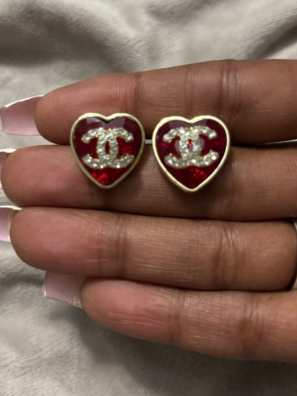 CC Red and Gold Heart Logo Stud Earrings