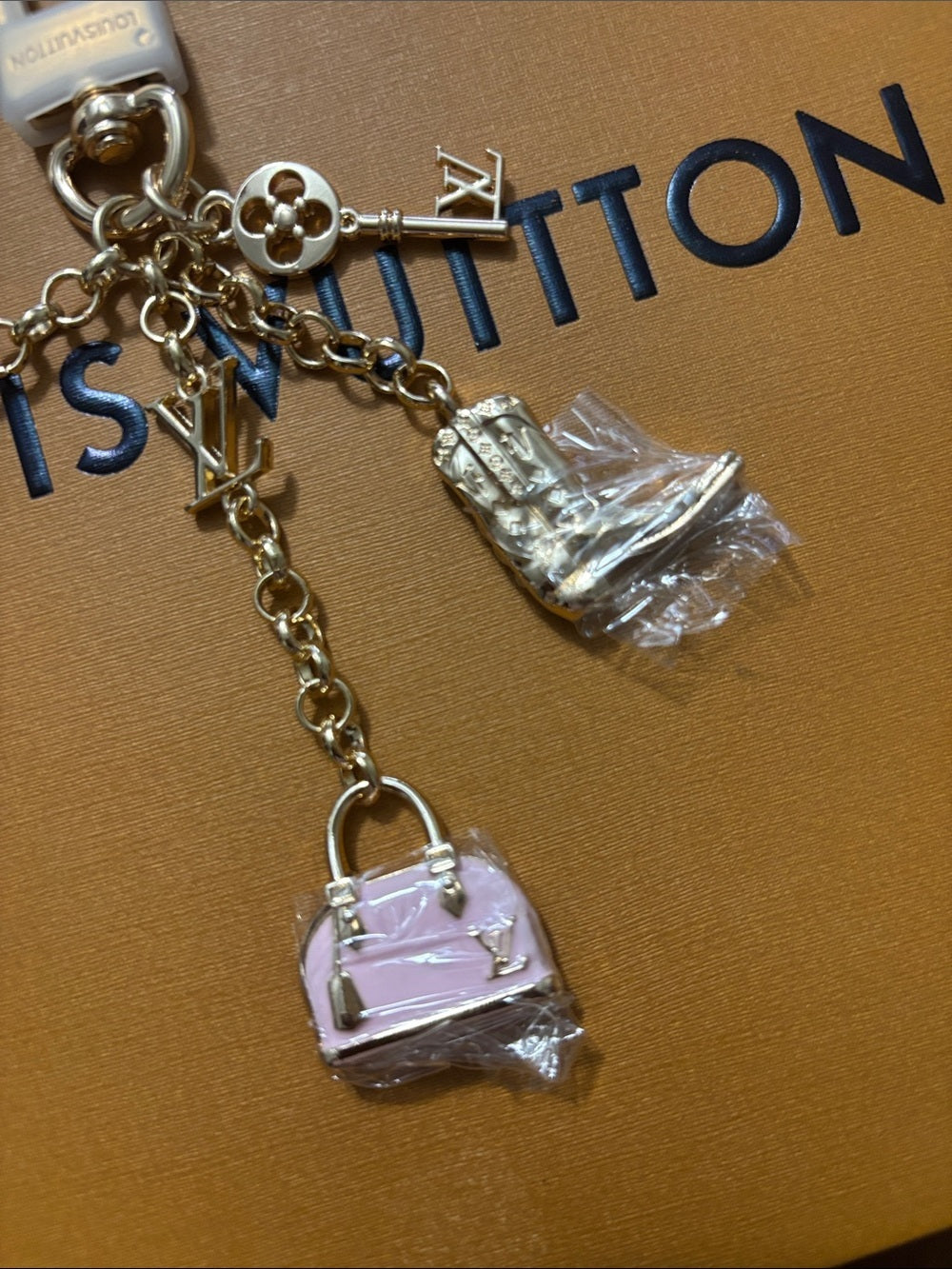 LV Pink Bag & Cowboy Boot Charm/Keychain