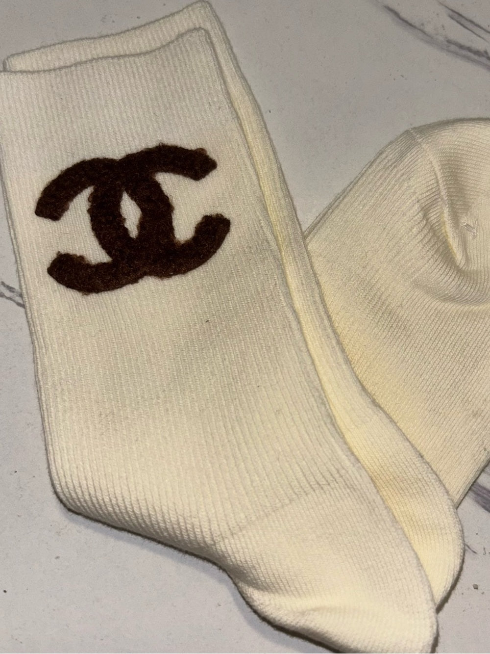 Cream CC Logo Crew Socks