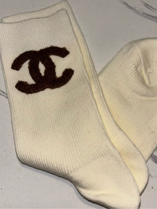 Cream CC Logo Crew Socks