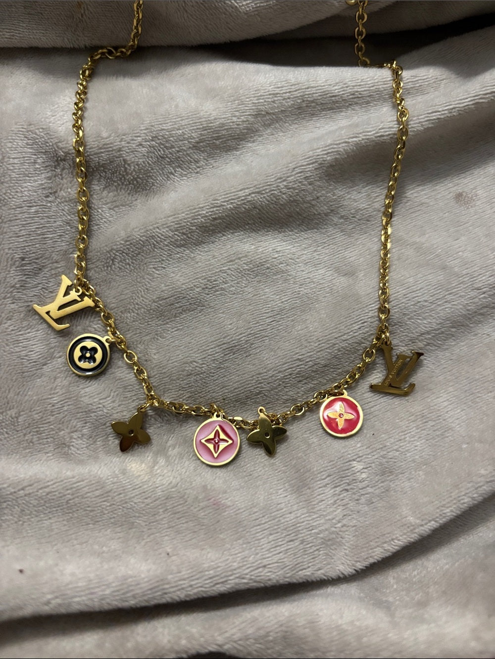 Gold-Tone LV Charm Necklace