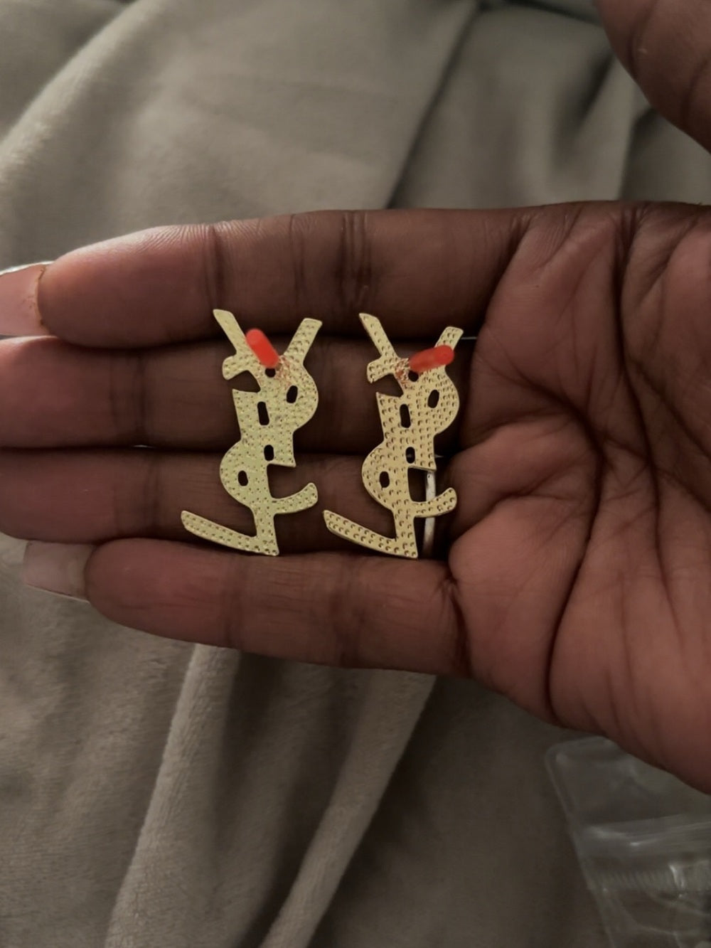 YSL Red and Gold Monogram Stud Earrings