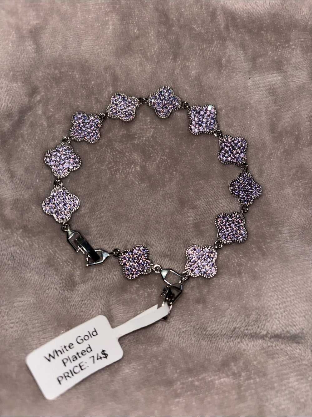 White Gold-Plated Lavender Crystal Clover Bracelet