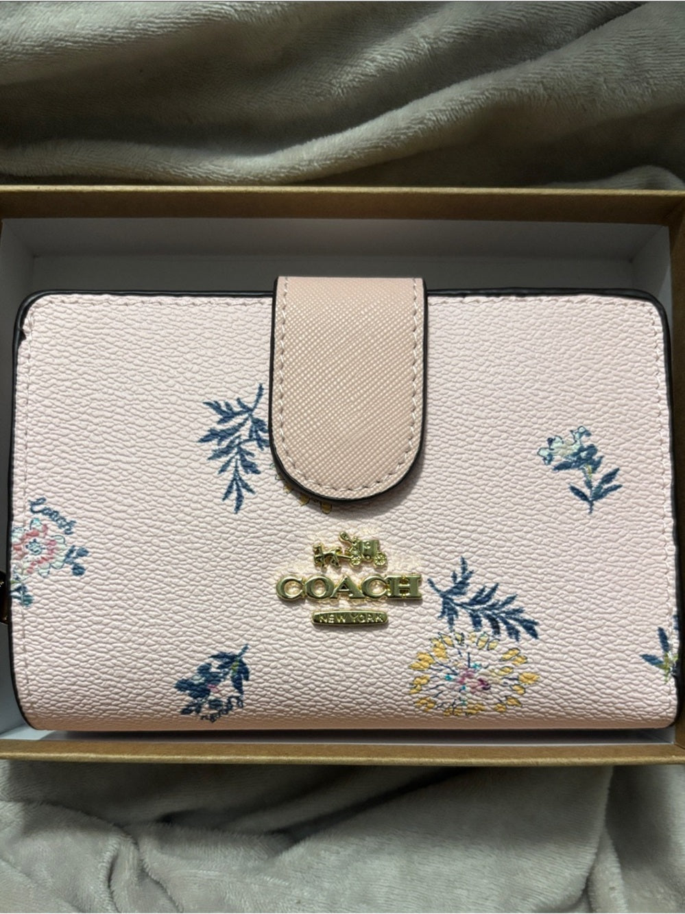 COACH Pink Floral Embroidered Leather Wallet