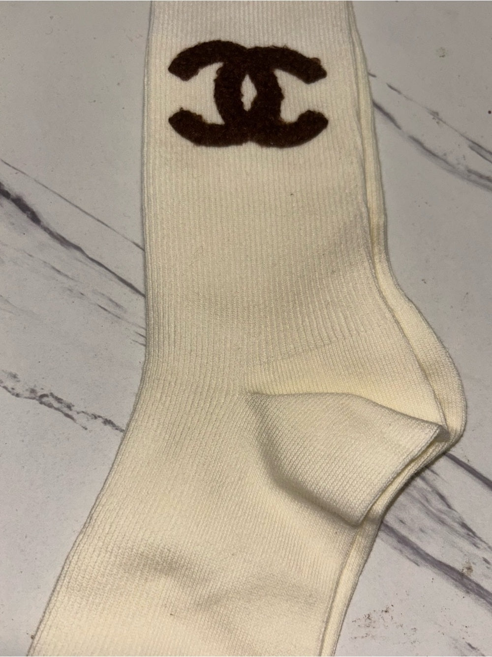 Cream CC Logo Crew Socks