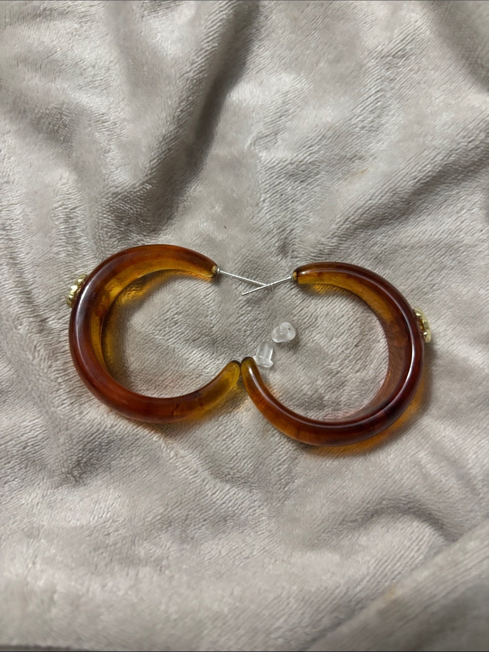 Amber Resin Hoop Earrings with Gold CC Emblems