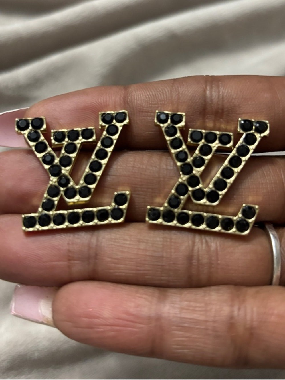 Onyx LV Logo Stud Earrings
