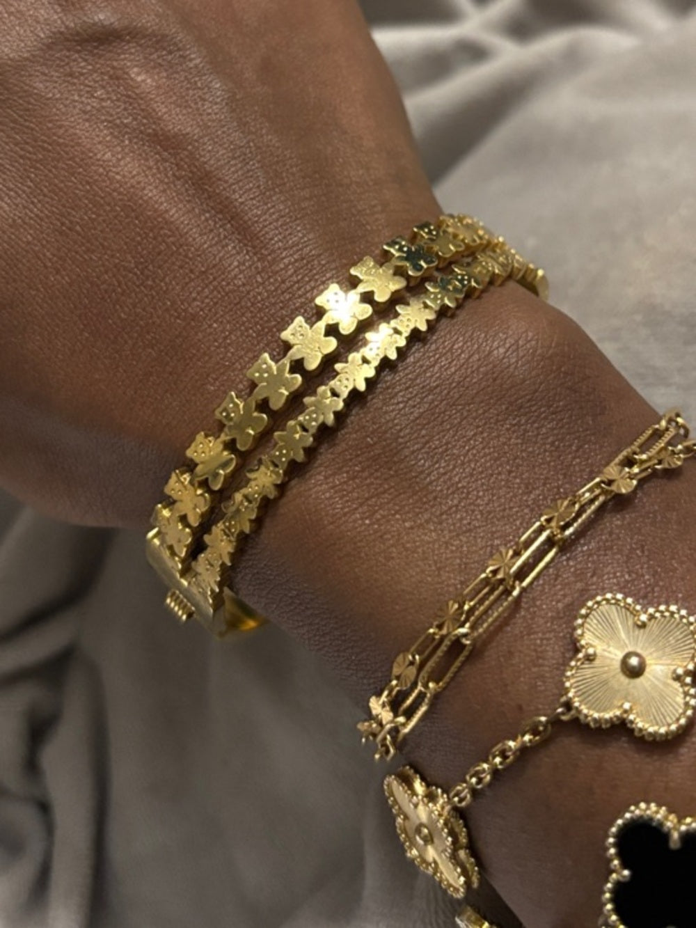 Gold Teddy Bear Link Bangle Bracelet
