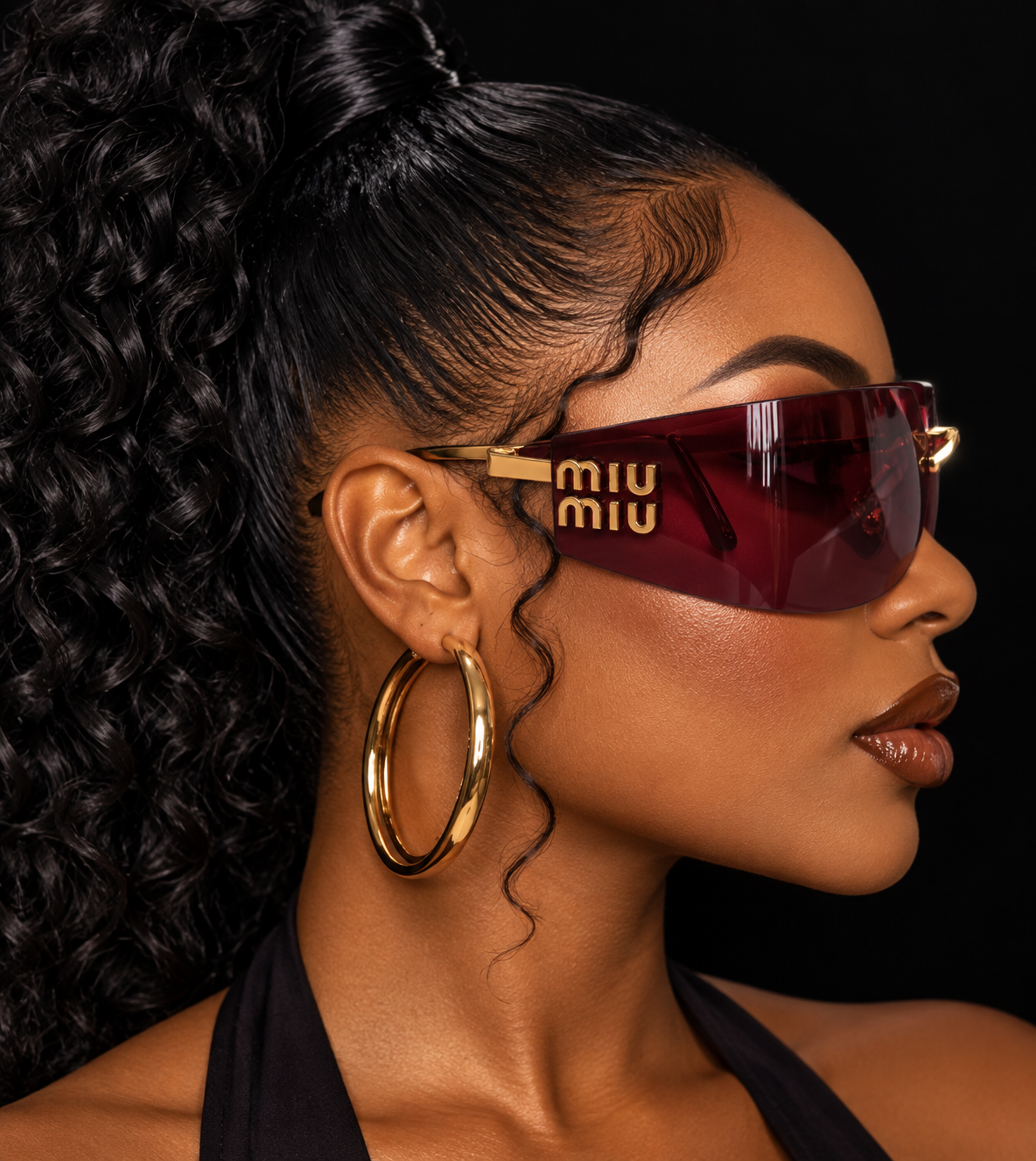 Miu Miu Burgundy Rimless Shield Sunglasses