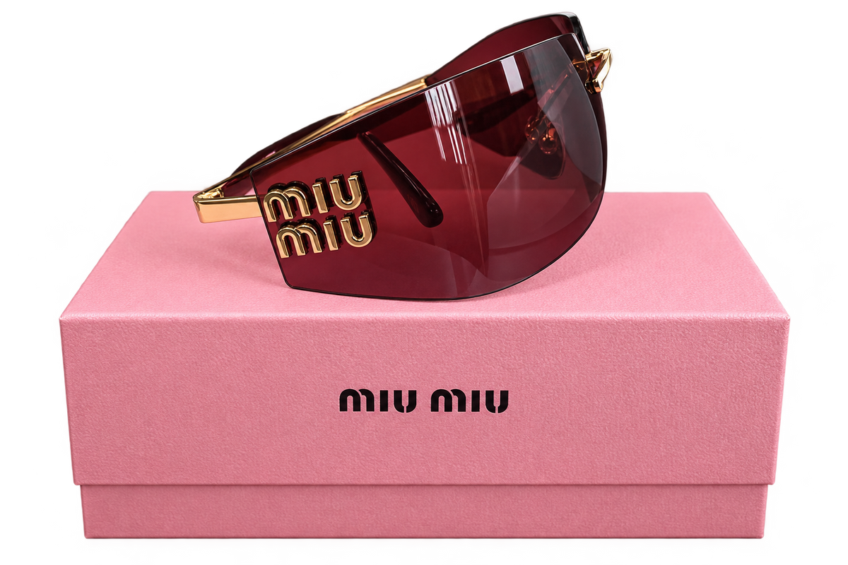 Miu Miu Burgundy Rimless Shield Sunglasses