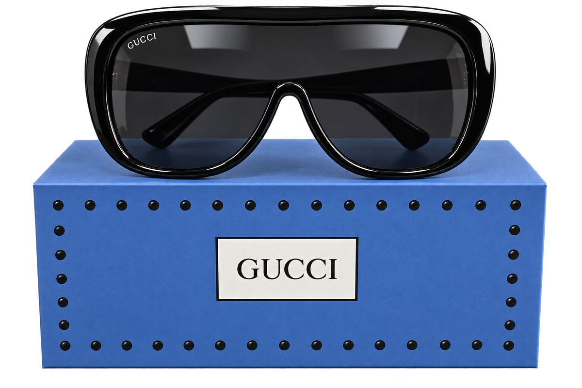 Gucci Black Oversized Shield Sunglasses