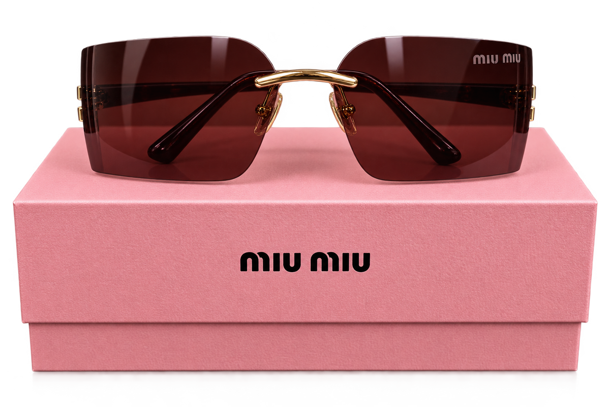 Miu Miu Burgundy Rimless Shield Sunglasses
